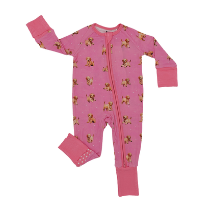 Pink Dogs golden doodle bamboo zippered one-piece