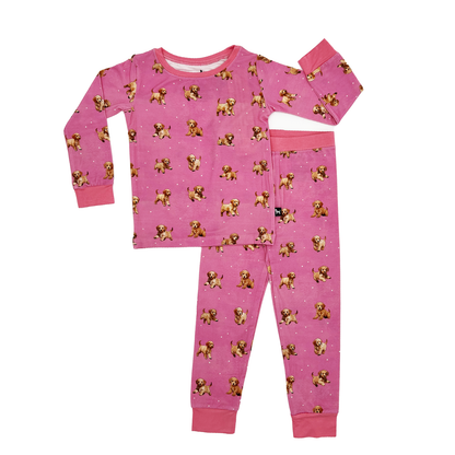 Pink Dogs golden doodle bamboo kids pajamas
