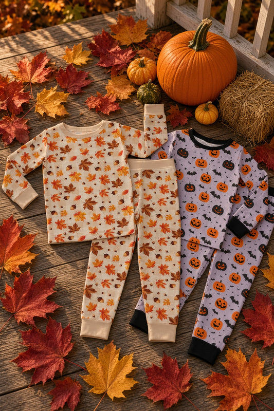 Autumn Leaves + Halloween Night Bamboo Kids Pajamas